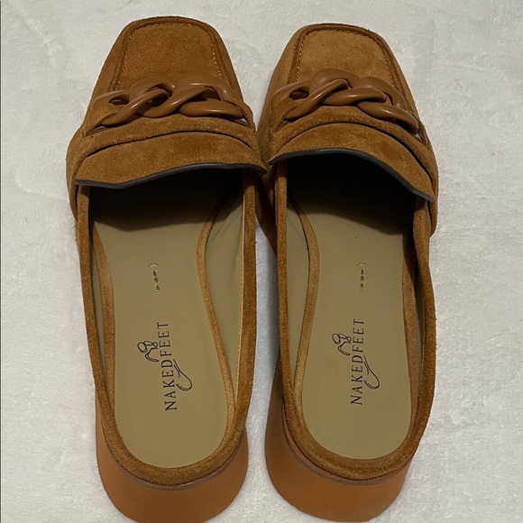Naked Feet Tan Suede Elect Platform Mules Sz 10M - Picture 4 of 9